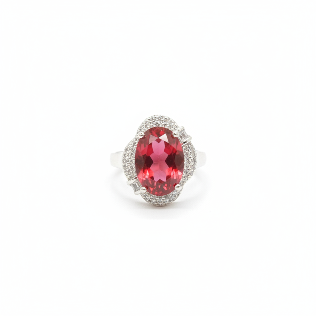 Crimson Halo Cocktail Ring