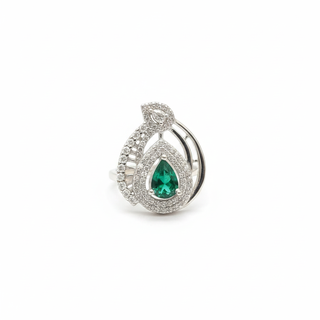 Emerald Paisley Halo Ring