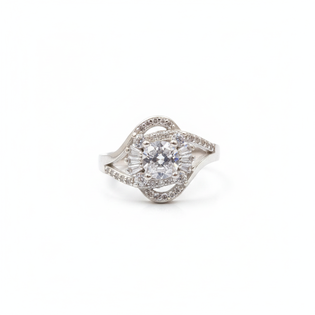 Luminous Swirl Halo Ring